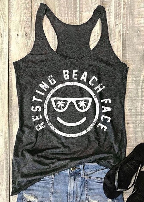Buy Cheap Resting Beach Face O-Neck Tank