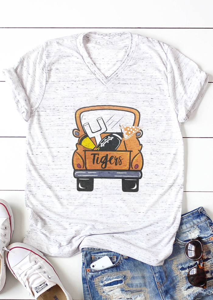 Tigers V-Neck Short Sleeve T-Shirt Tee