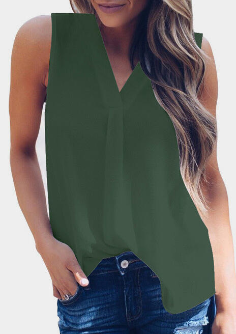 

Solid V-Neck Casual Tank, Army green, 440307