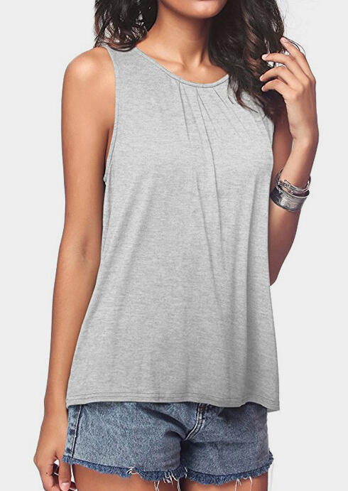 

Solid O-Neck Casual Tank, Army green, 440309