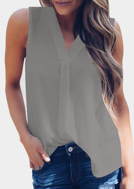 

Solid V-Neck Casual Tank, Gray, 440313