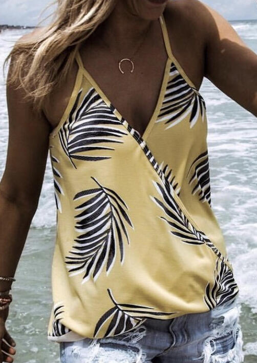 

Leaf V-Neck Casual Camisole, Yellow, 440459