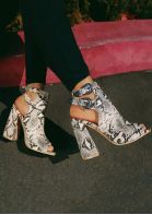 Snake Skin Printed Hollow Out Heeled Sandals