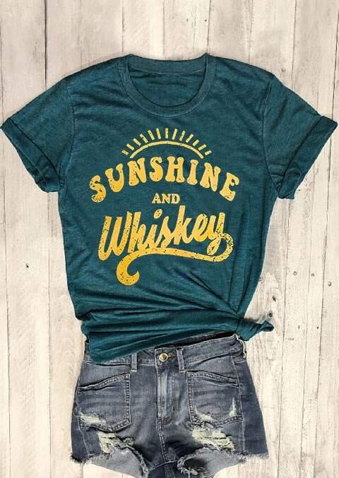 

Sunshine And Whiskey O-Neck T-Shirt Tee - Dark Green, 190556