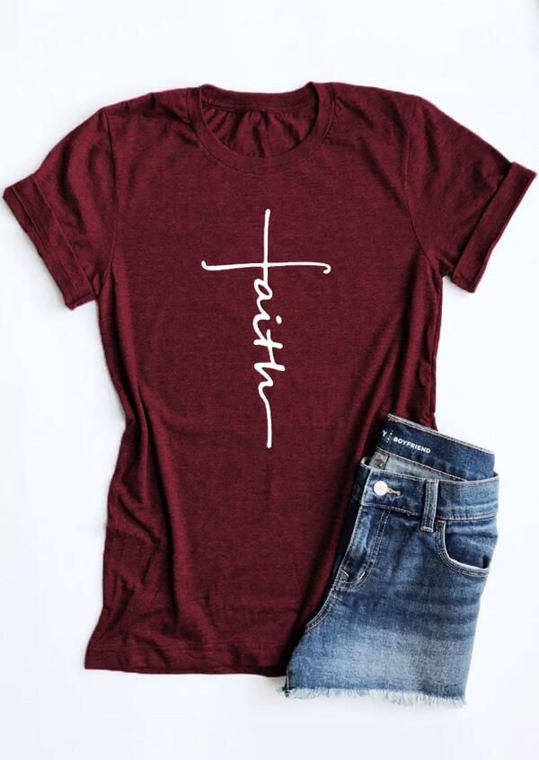 

Faith O-Neck Short Sleeve T-Shirt, Burgundy, 408372