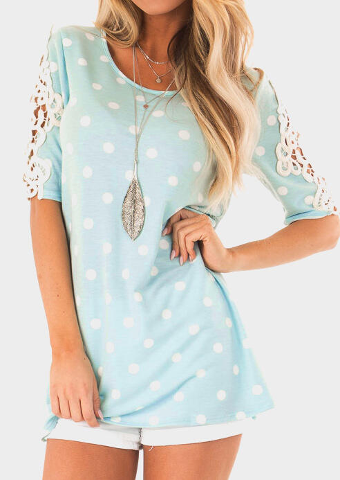 Polka Dot Lace Splicing Blouse without Necklace