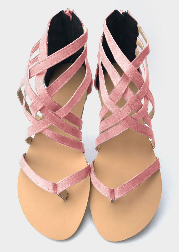 Summer CrossTied Zipper Flat Sandals Pink Bellelily