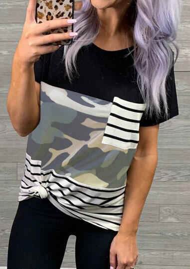

Striped Splicing Pocket T-Shirt Tee - Camouflage, 443647