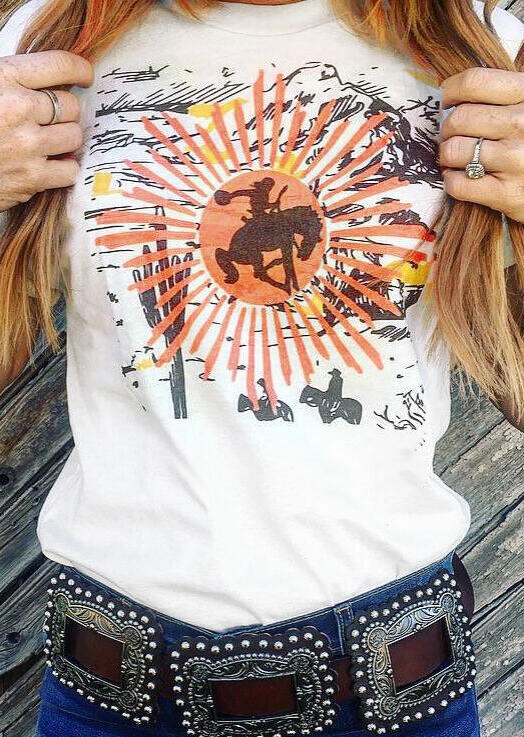 Starburst Cowboy T-Shirt Tee - White, 440566