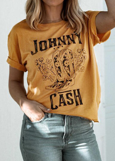 

Johnny Cash O-Neck T-Shirt Tee - Yellow, 443301
