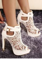 Solid Lace Splicing Hollow Out Heeled Sandals
