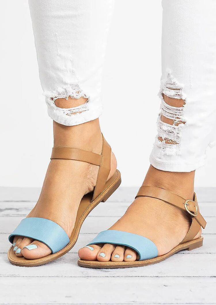 Summer Ankle Strap Flat Sandals - Light Blue