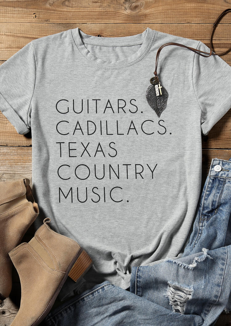 Guitars Cadillacs Texas Country Music TShirt Tee Gray Bellelily