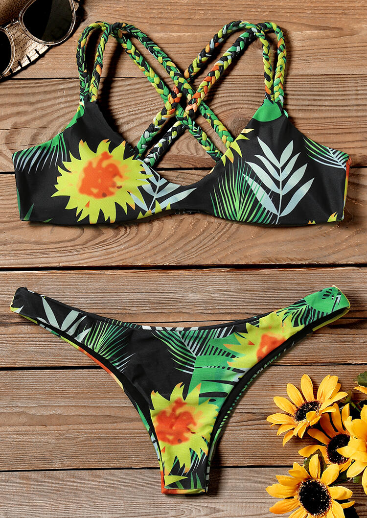 Sunflower Braid Sexy Bikini Set - Green
