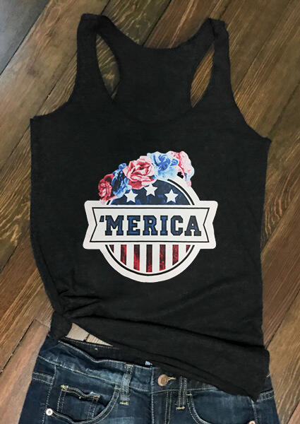 'Merica Floral Racerback Tank - Black