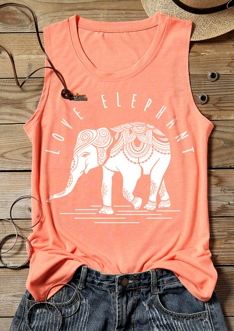 Love Elephant O-Neck Tank - Orange