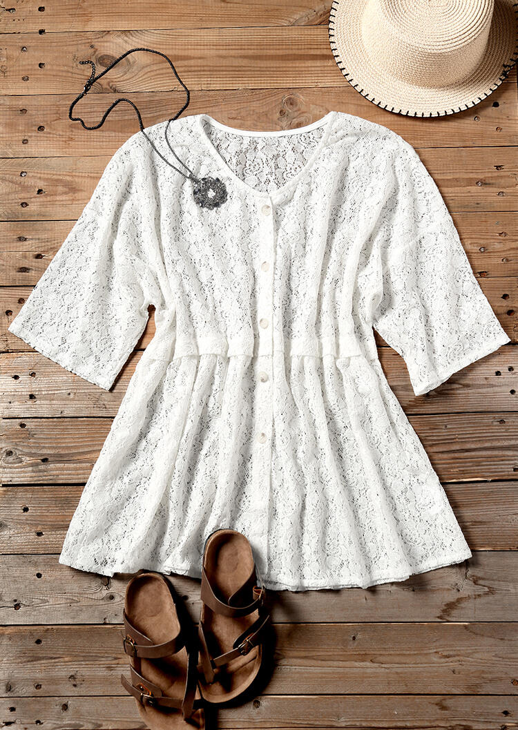 Solid Lace Floral Blouse without Necklace