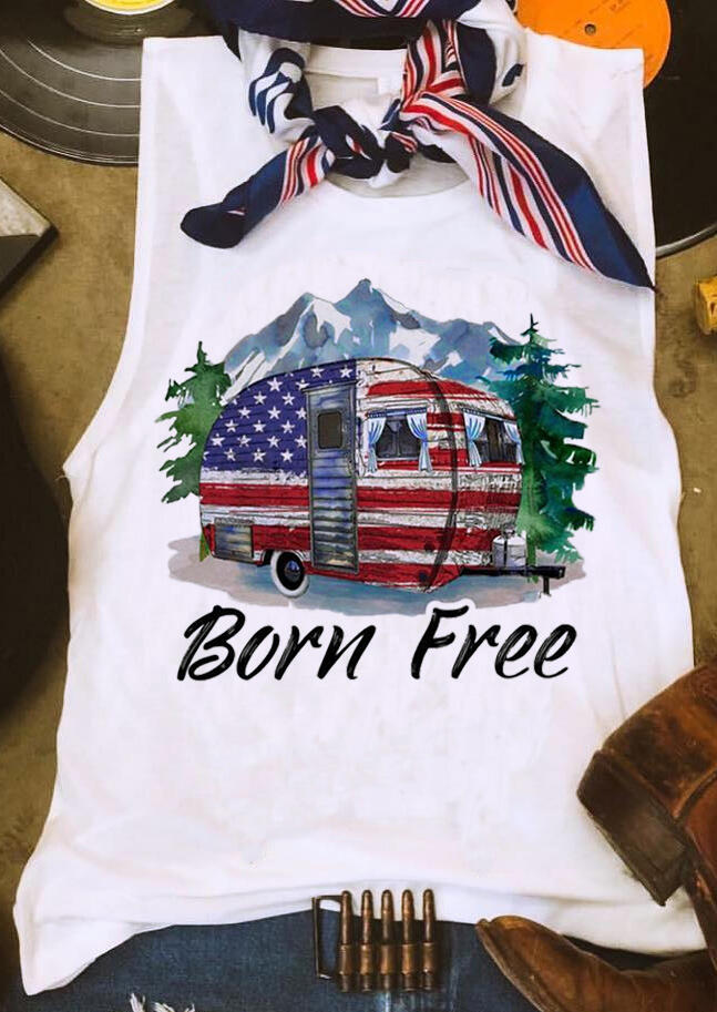 Born Free American Flag Tank - White