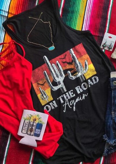On The Road Again Cactus Tank - Black