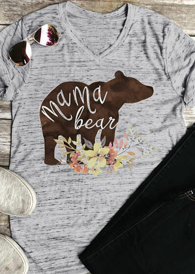 

Floral V-Neck T-Shirt, Gray, 180053