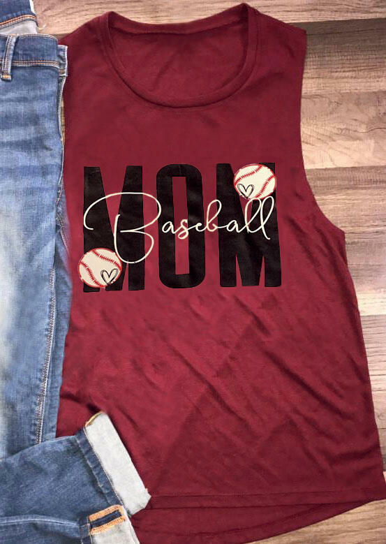 Heart Mom Baseball Tank - Burgundy