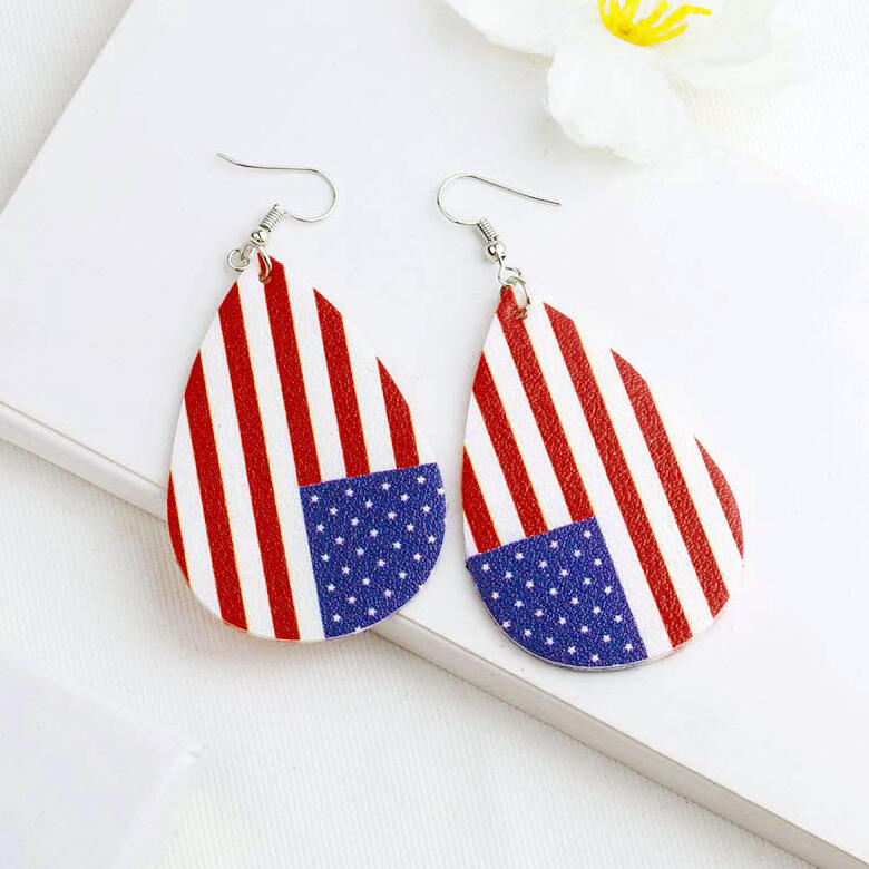 American Flag Printed Earrings - Red - Bellelily