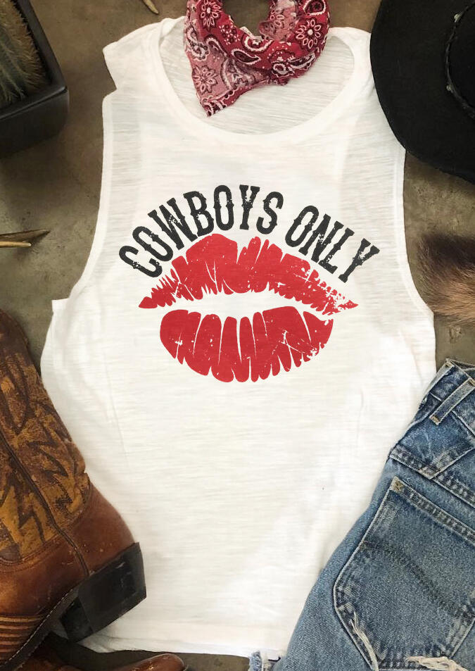 Cowboys Only Lips Tank - White