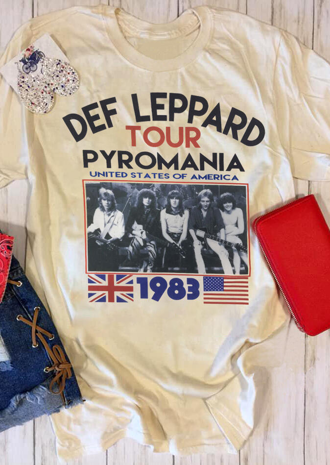 Def Leppard Tour Pyromania 1983 T-Shirt Tee - Cream