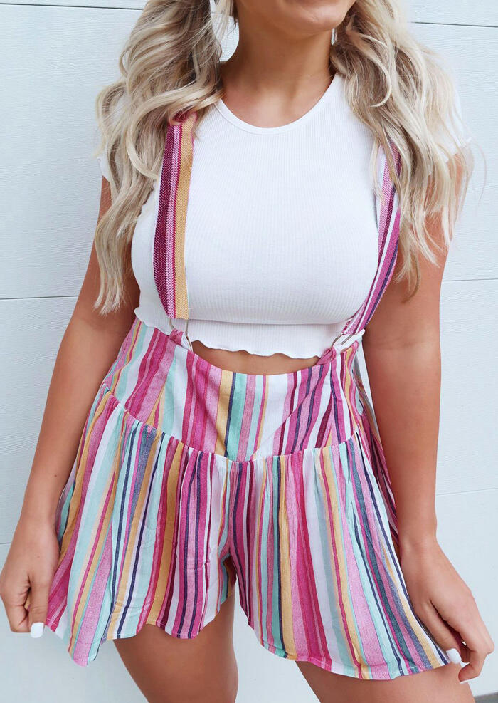 Striped High Waist Overalls - Multicolor