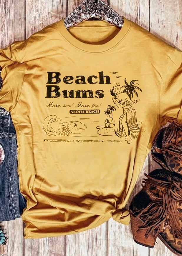 Beach Bums Aloha Beach T-Shirt Tee - Yellow