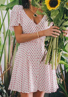 Polka Dot Button Casual Dress without Necklace - White