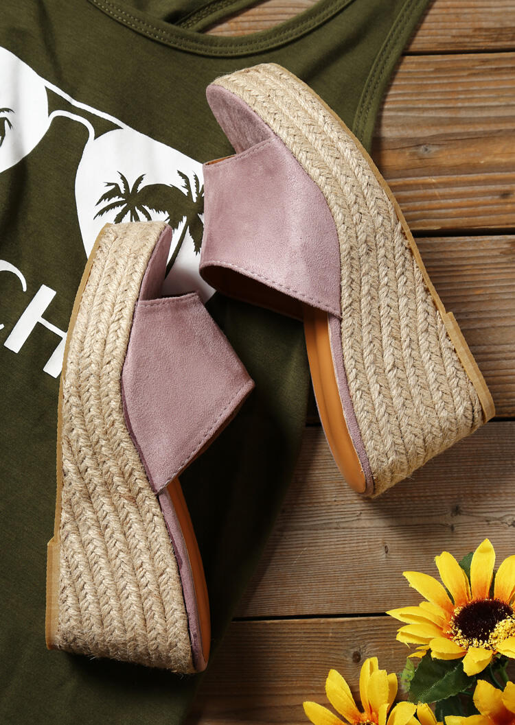 Solid Round Toe Wedge Slippers - Cameo Brown