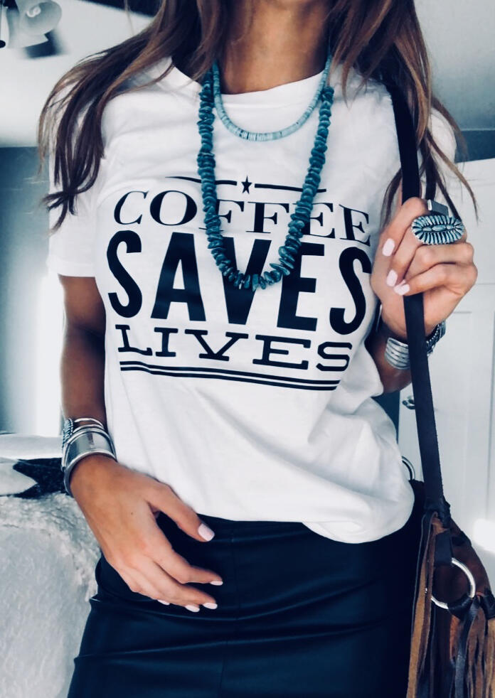 Download Coffee Saves Lives T-Shirt Tee - White - Bellelily