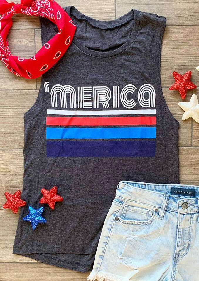 'Merica Striped American Flag Tank - Dark Grey