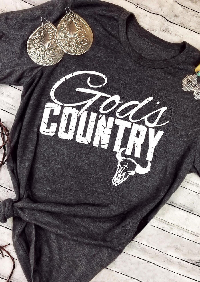 

God's Country Steer Skull T-Shirt Tee - Dark Grey, 449564