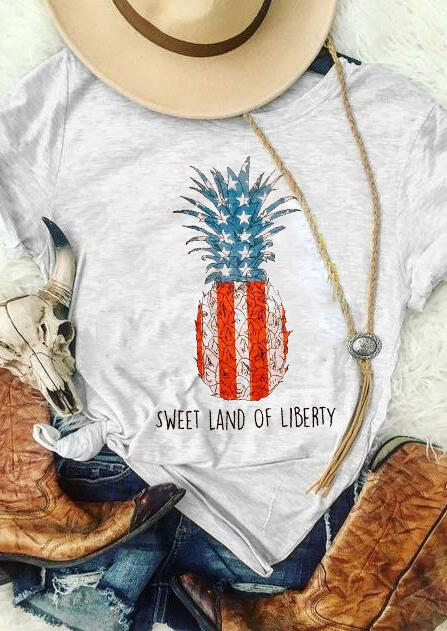 Sweet Land Of Liberty Pineapple T-Shirt Tee - Gray