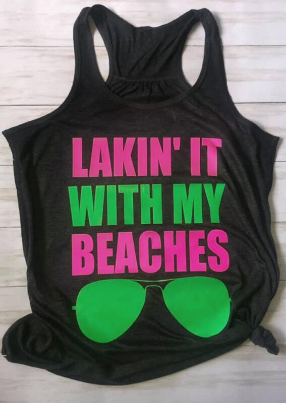 Lakin' It with My Beaches Glasses Tank - Black