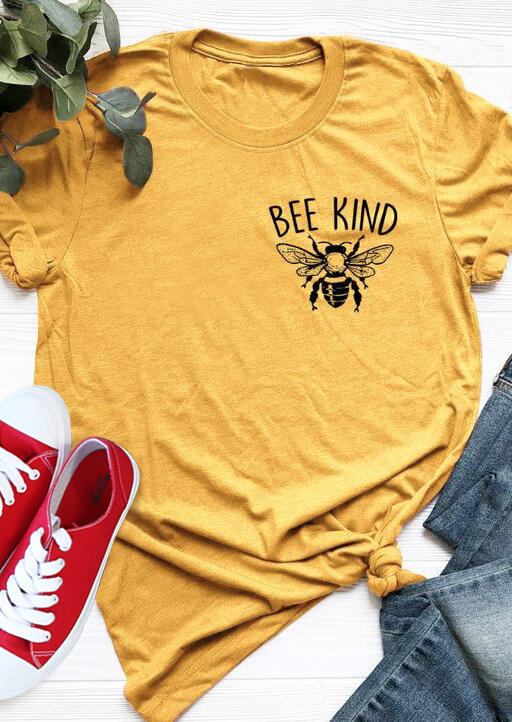 Bee Kind O-Neck T-Shirt Tee - Yellow