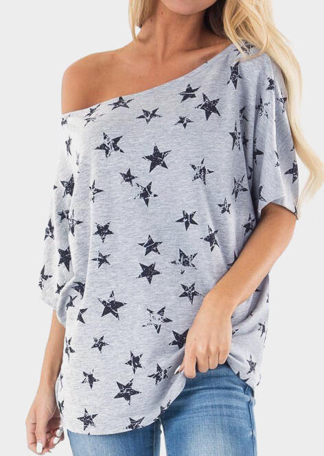 Star Off Shoulder Blouse - Gray