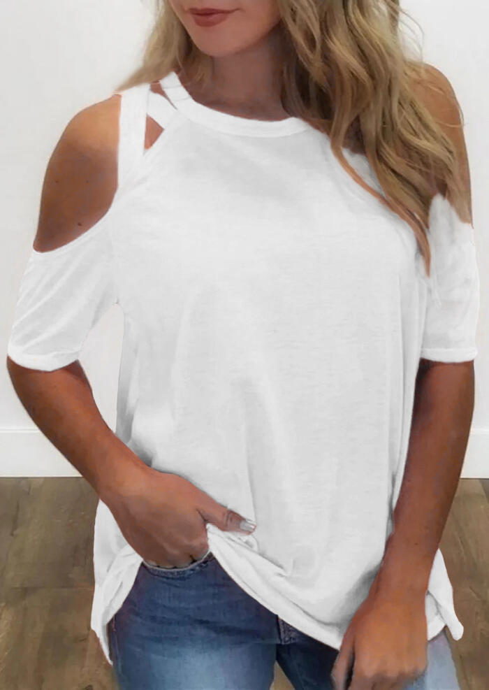 Solid Criss-Cross Cold Shoulder Blouse - White