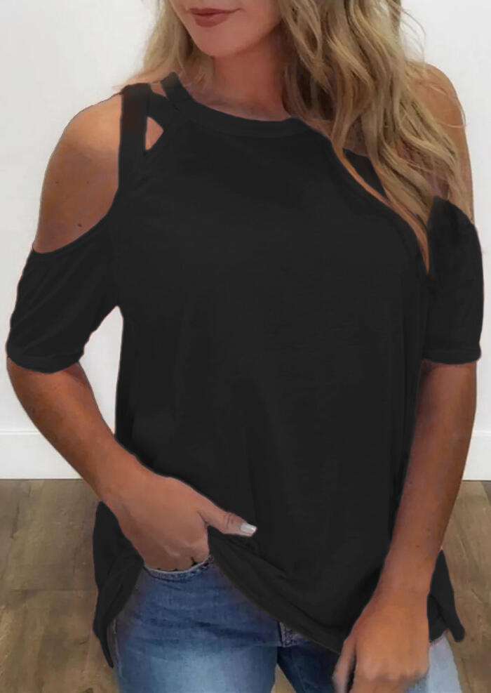 Solid Criss-Cross Cold Shoulder Blouse - Black