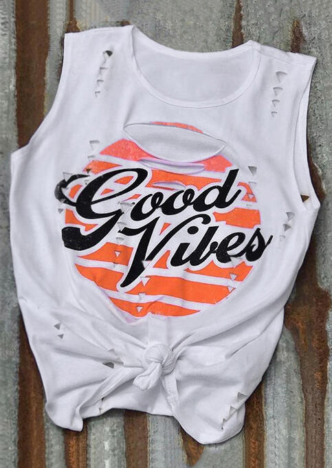 Good Vibes Hollow Out Tank - White
