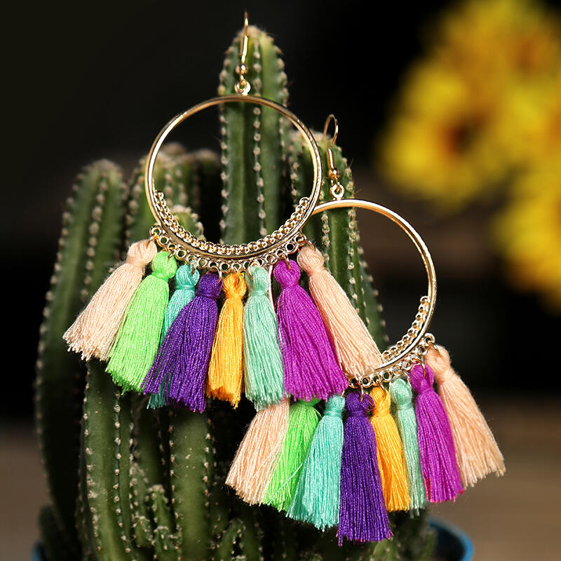 Bohemian Ethnic Tassel Earrings - Multicolor