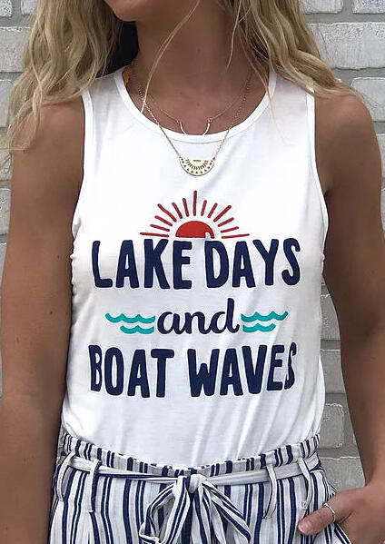 Lake Days And Boat Waves Tank without Necklace - White