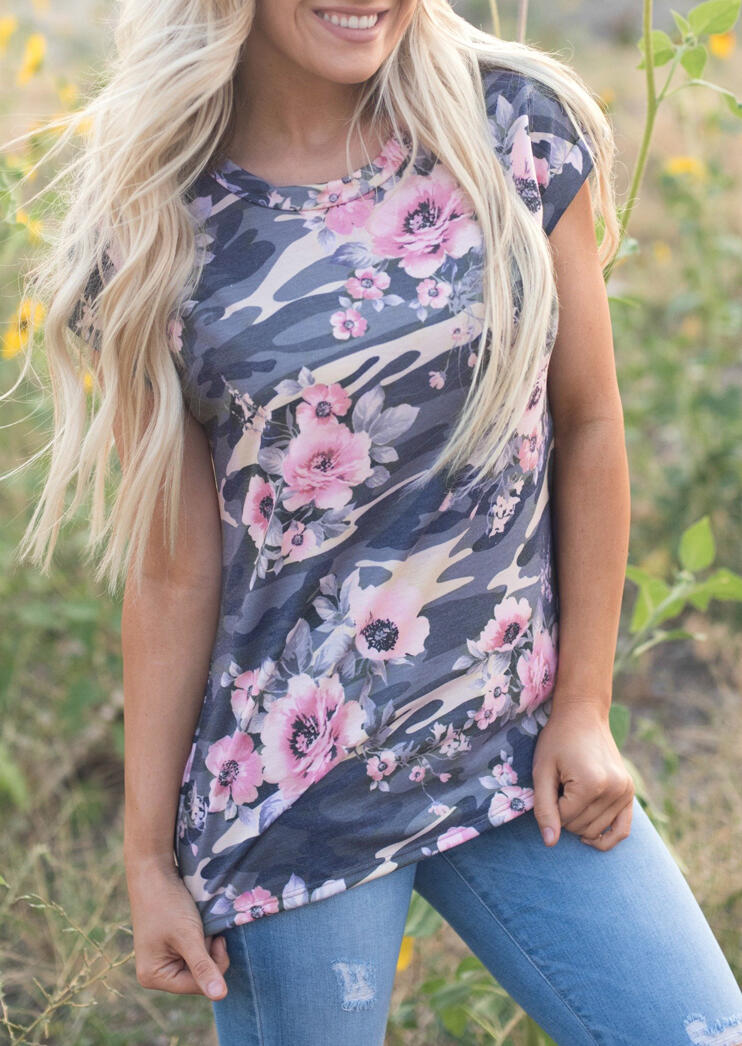 Floral Camouflage Printed T-Shirt Tee