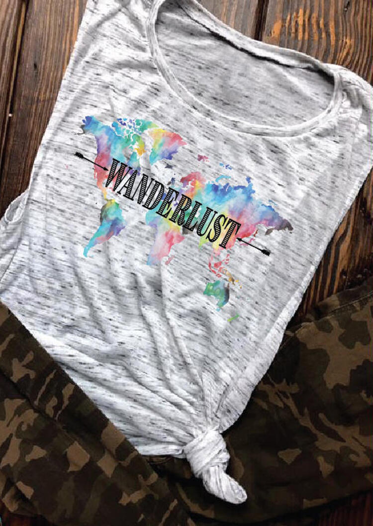 Tie Dye Wanderlust Arrow World Map Tank - White