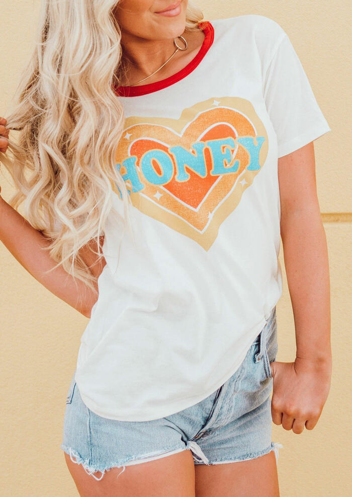 Honey Heart T-Shirt Tee without Necklace - White