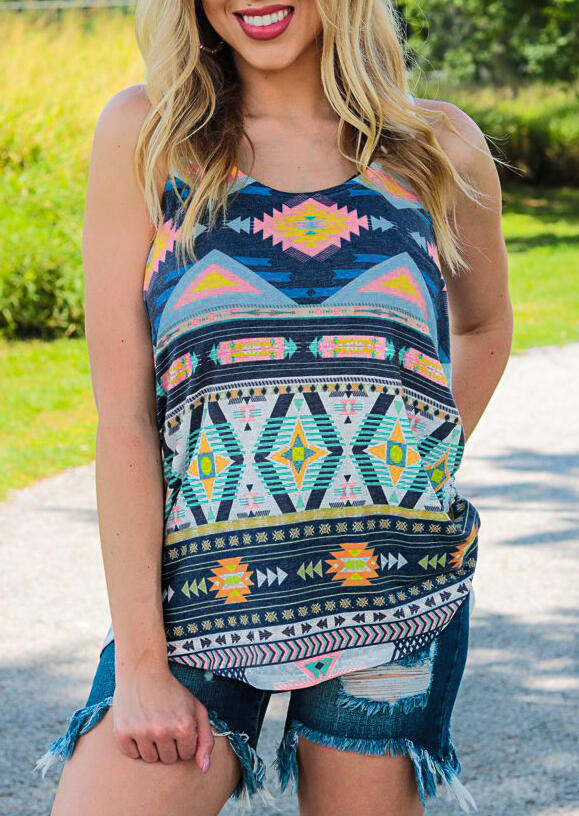 Aztec Sunset Irregular Tank - Blue