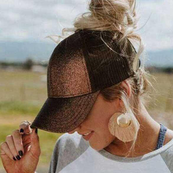 Sequined Mesh Splicing Baseball Cap