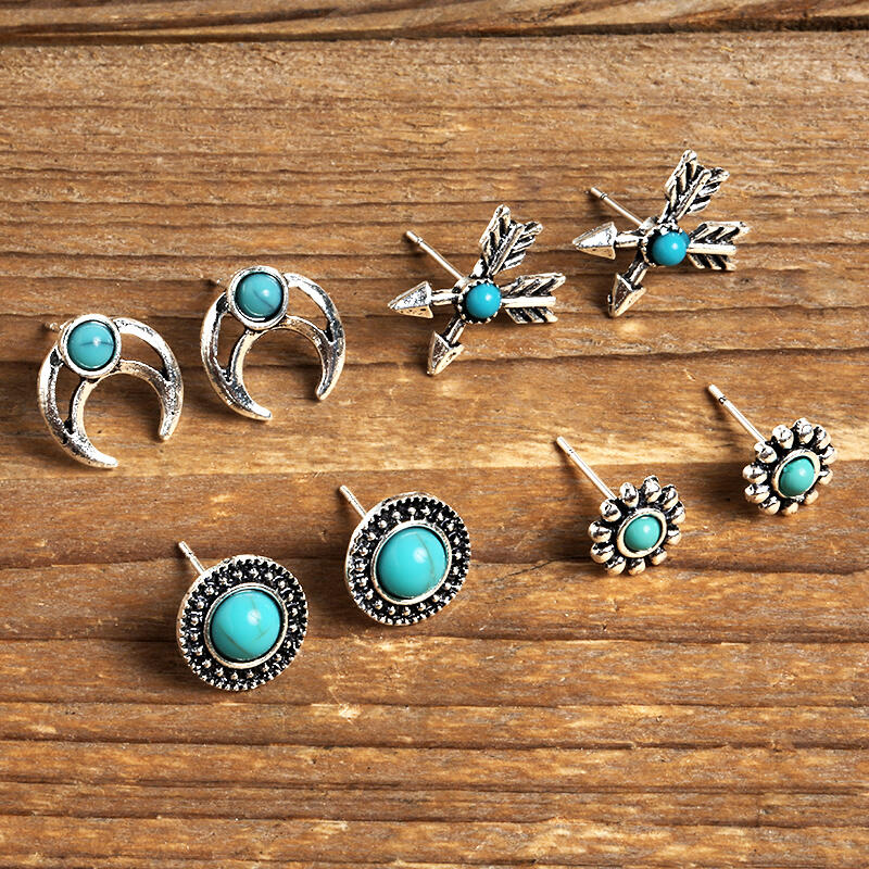 Geometric Horns Arrows Stud Earrings Set